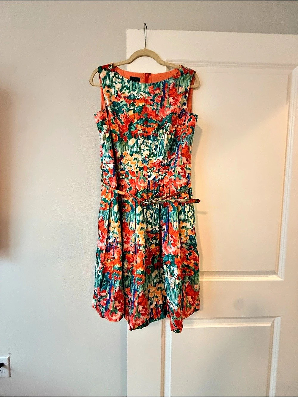 Talbots Floral Midi Dress in Red & Green Size 14